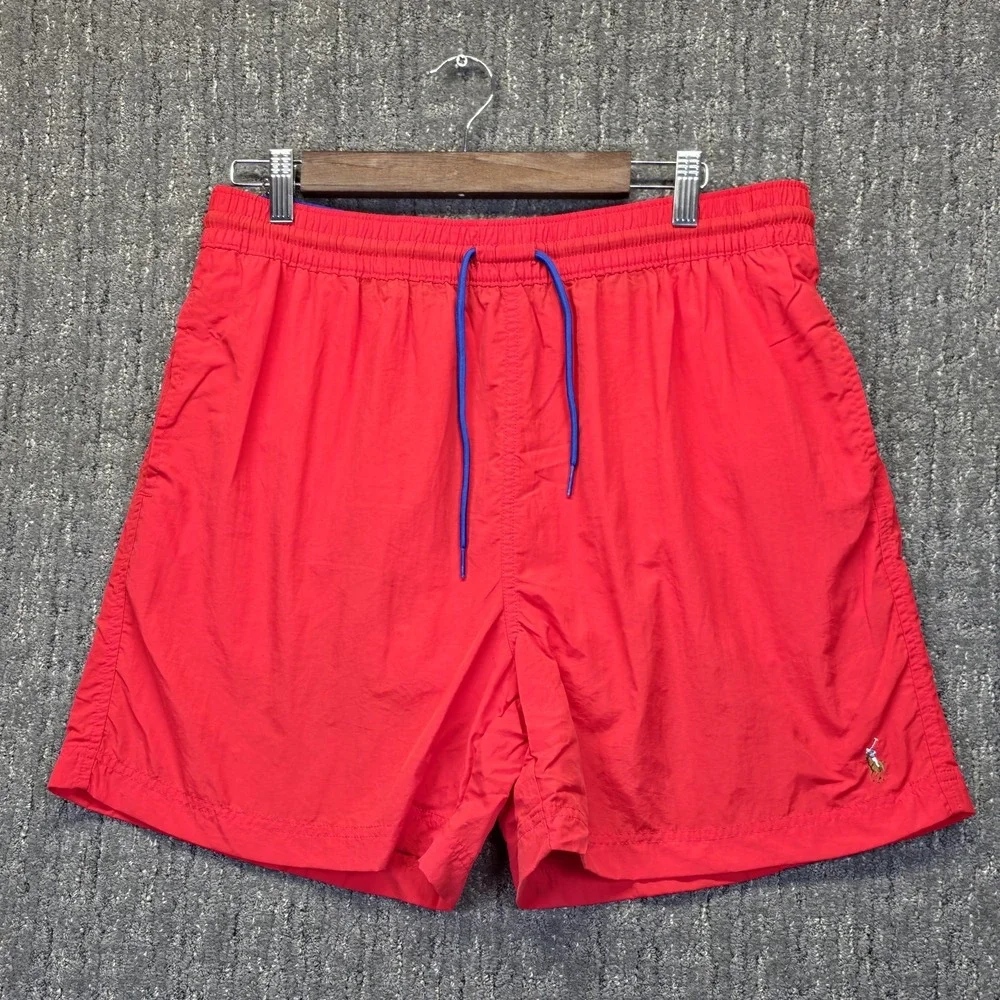 Vintage Polo Ralph Lauren Swim Trunks Men Large Red Nylon Pony Volley Shorts 90s